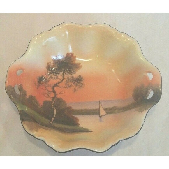 Vintage Noritake Trinket Dish Sunset Lake Japan - Picture 2 of 5